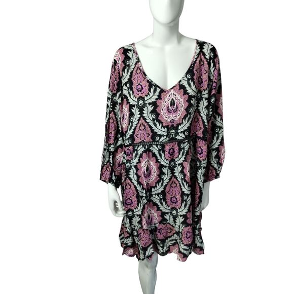Avenue Women's Plus size 22/24 Floral Medallion Bohemian Mini Dress Flowy Tunic - Picture 4 of 12